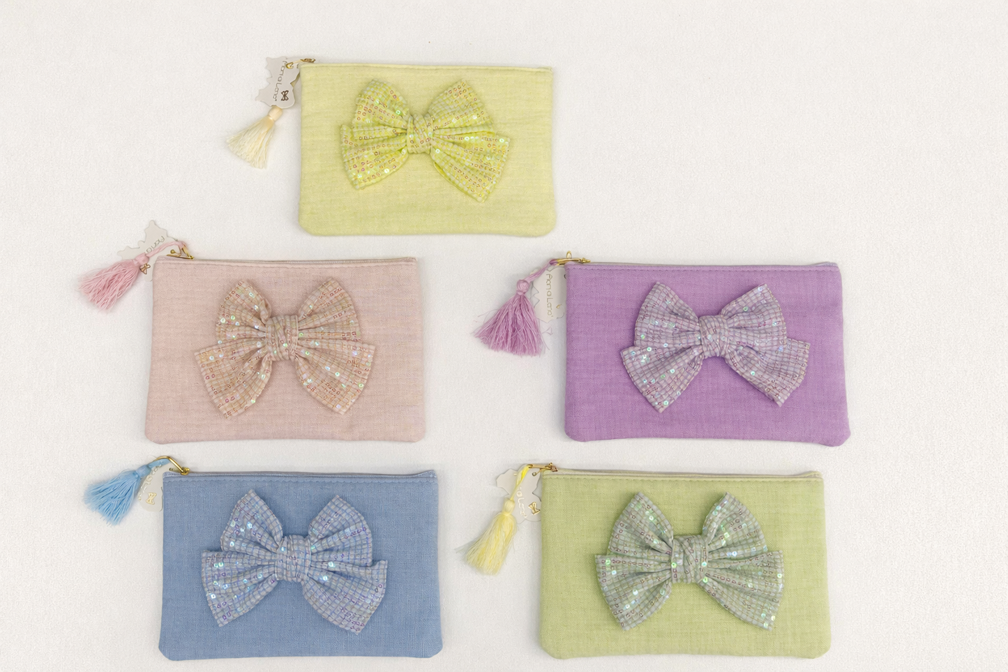 Pochette trucco con fiocco e paillettes – Fiori di Lena
