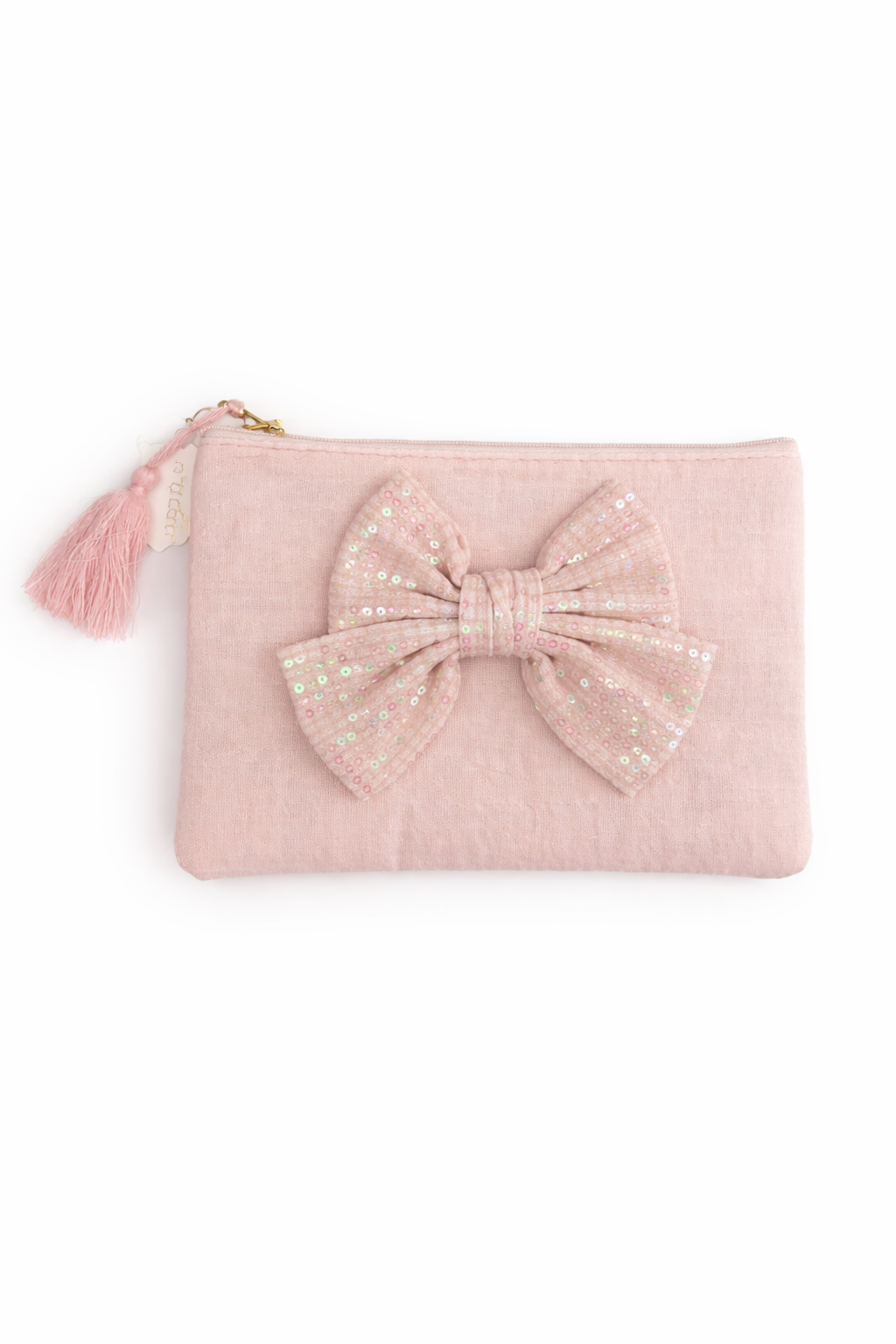 Pochette trucco con fiocco e paillettes – Fiori di Lena