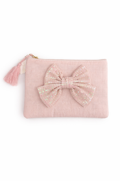 Pochette trucco con fiocco e paillettes – Fiori di Lena