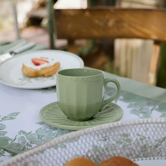 Tazza con piattino in stoneware verde – Sunday | Nuvole di Stoffa