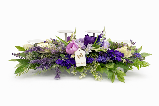 Candeliere in ferro 4 fiamme con lavanda e tulipani - Fiori di Lena