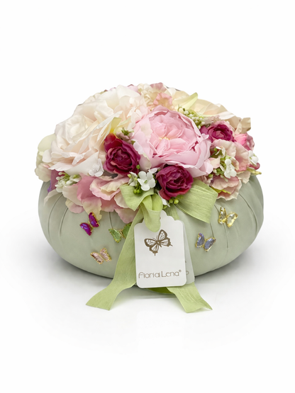 Fiori di Lena Pouf Profumato con Peonie, Rose, Ortensie e Farfalle Decorative