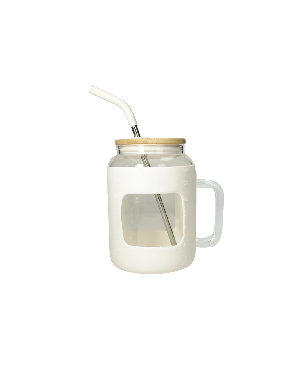 Boccale Curvy Bianco Brandani – In vetro con cannuccia inox/silicone e tappo in bamboo