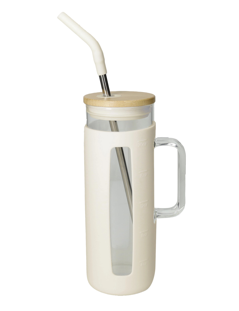 Boccale Slim Bianco Brandani – Eleganza sostenibile per le tue pause (con cannuccia inox/silicone e tappo bamboo)