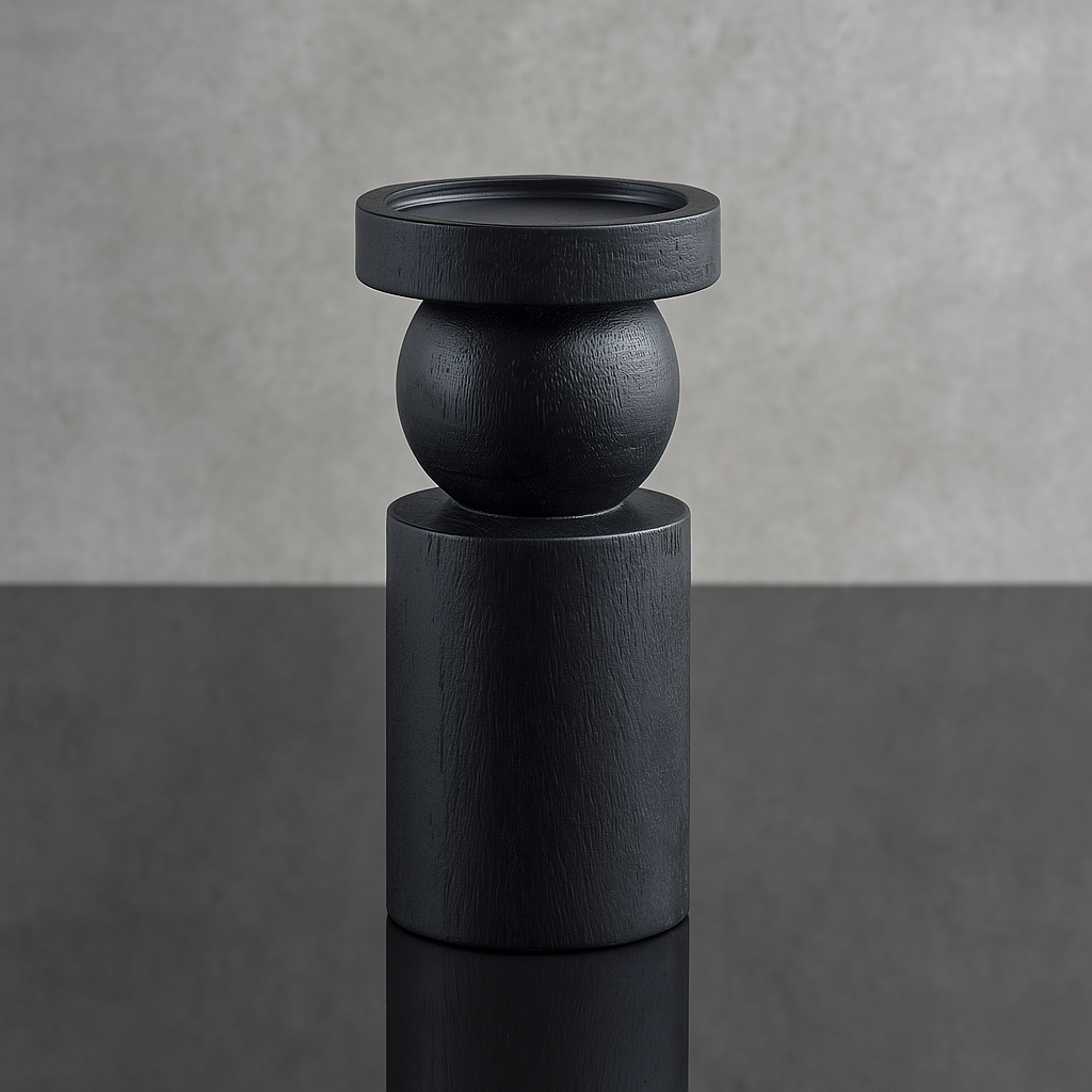 Portacandele in legno nero H 23 cm