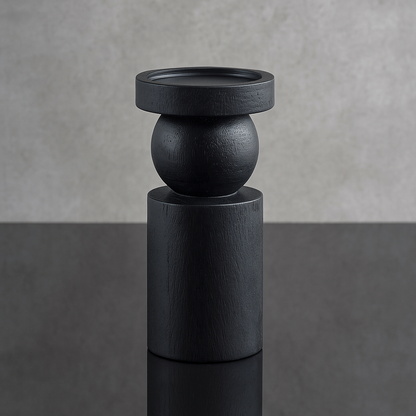 Portacandele in legno nero H 23 cm