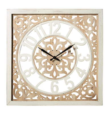 Orologio da Parete Quadrato in MDF – Design Intagliato Naturale 80x80cm | L’Arte di Nacchi