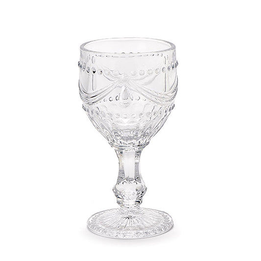 Set 6 Calici da Vino in Vetro Trasparente Lavorato | Stile Shabby Chic Elegant