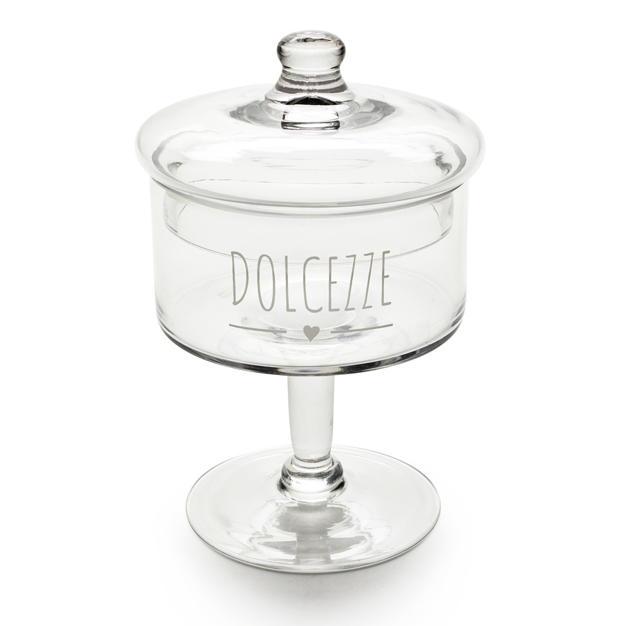 NUVOLE DI STOFFA Barattolo con piedistallo in vetro “Dolcezze” – h 23 cm