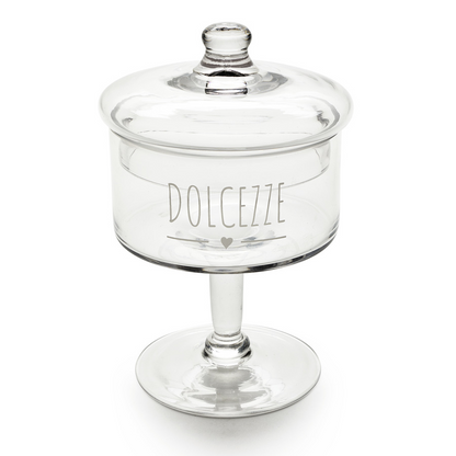 NUVOLE DI STOFFA Barattolo con piedistallo in vetro “Dolcezze” – h 23 cm