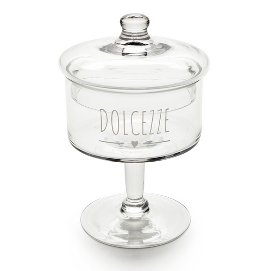 NUVOLE DI STOFFA Barattolo con piedistallo in vetro “Dolcezze” – h 23 cm