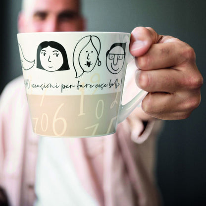 TAZZA COLAZIONE IN PORCELLANA DECORO MINIMAL CON TOVAGLIETTA  WALD