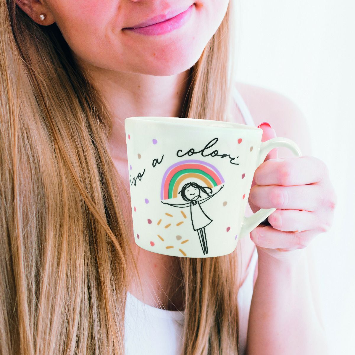 TAZZA COLAZIONE IN PORCELLANA DECORO SORRISI CON TOVAGLIETTA PVC WALD