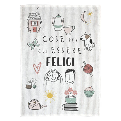 SET 2STROFINACCI CON DECORO ESSERE FELICI E MANGIAR BENE  100% COTONE WALD