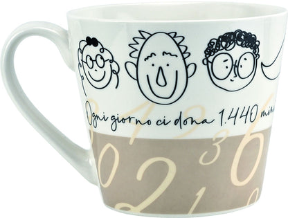 TAZZA COLAZIONE IN PORCELLANA DECORO MINIMAL CON TOVAGLIETTA  WALD