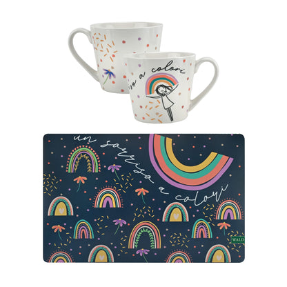 TAZZA COLAZIONE IN PORCELLANA DECORO SORRISI CON TOVAGLIETTA PVC WALD