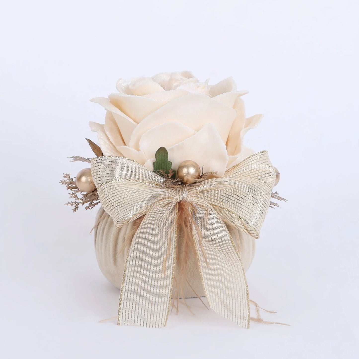 POUF NATALIZO VELLUTO NOCCIOLA CON ROSE D9X9CM FIORI DI LENA