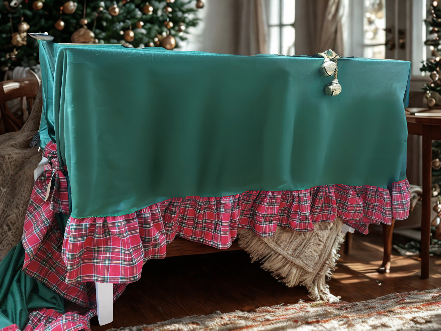 TOVAGLIA IN VELLUTO VERDE E BALZA TARTAN