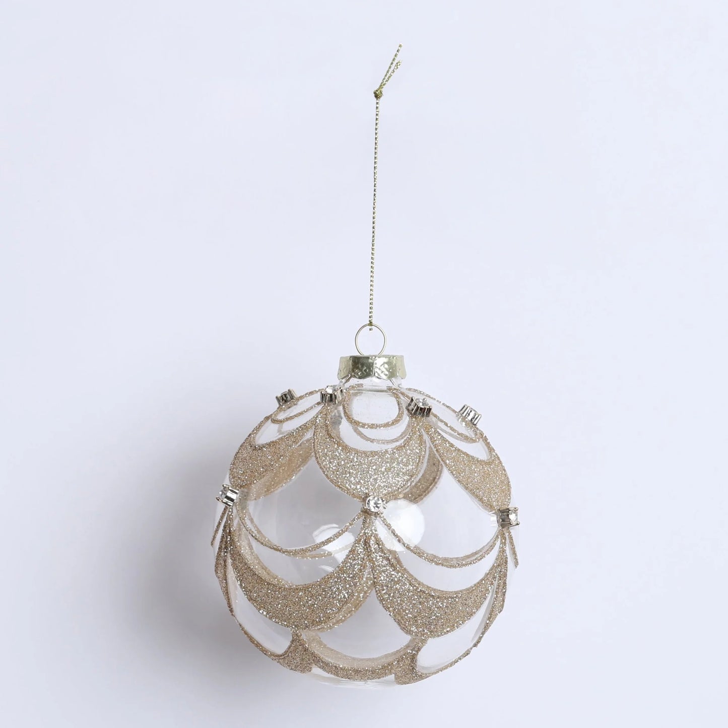 DECORO  NATALIZIO  ROTONDO VETRO E ORO 10CM FIORI DI LENA