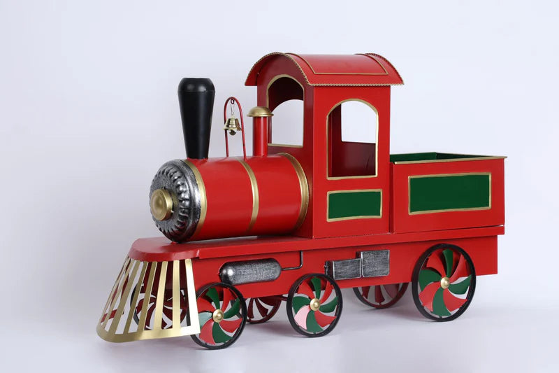 DECORO NATALIZIO TRENINO ROSSO  IN METALLO 77X21X46,5CM FIORI DI LENA