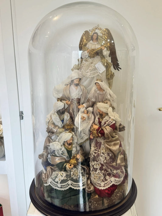 PRESEPE DENTRO CAMPANA DI VETRO DECORATO A MANO 70CM