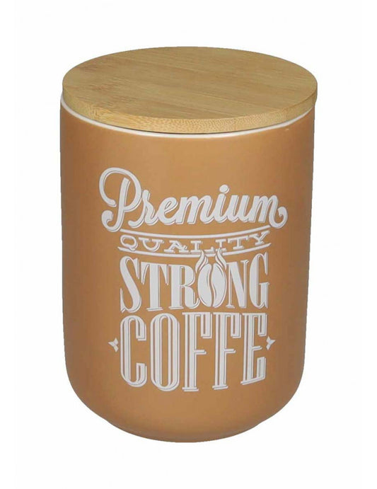 Barattolo Caffè “Strong Coffee” in Ceramica Beige con Tappo in Bambù – 700g | Brandani